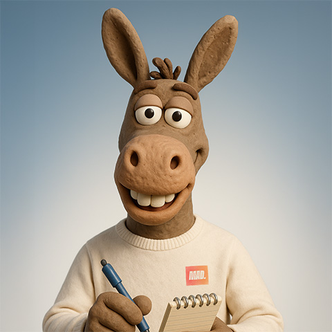 Freddy — laid-back Australian donkey, Mad Fluent AI mentor